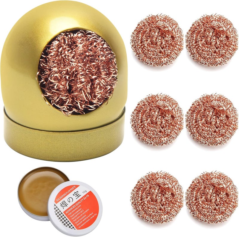 Ahier Soldering Iron Tip Cleaner Kit, Solder Tip Cleaning Brass With Holder, Soldering Rosin Flux Paste(0.35 oz / 10 g), 6pcs Replacement Solder Tip Cleaning for Cleaning Soldering Irons and Tips - Image 1
